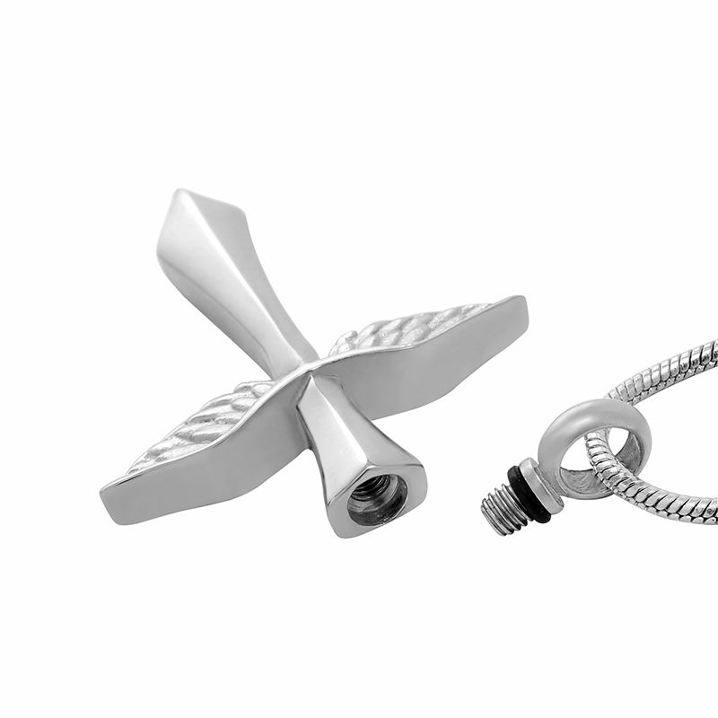 316L Stainless Steel Angel Cross Cremation Urn Pendant Necklace for Memorial